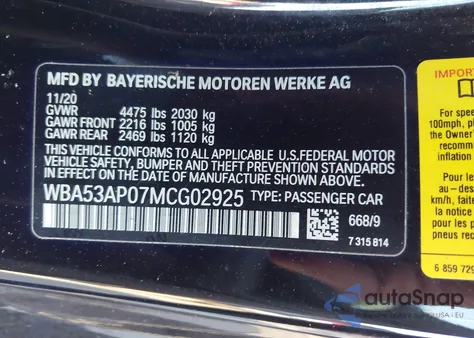 2021 BMW 430I z USA, uszkodzony, nr VIN WBA53AP07MCG02925